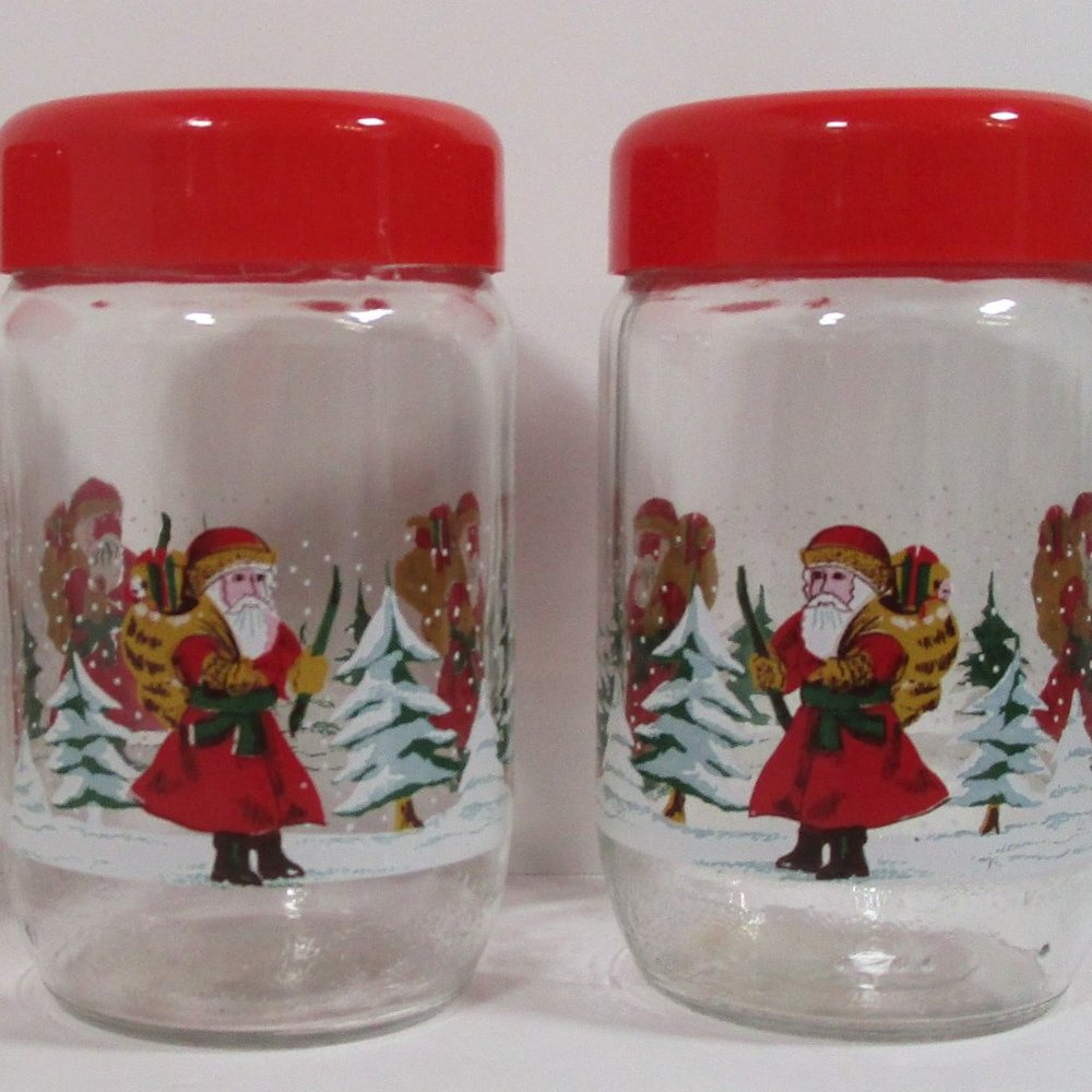 Holiday Glass Jars Set of 3 Vintage Hand Painted with Old World Santa Claus